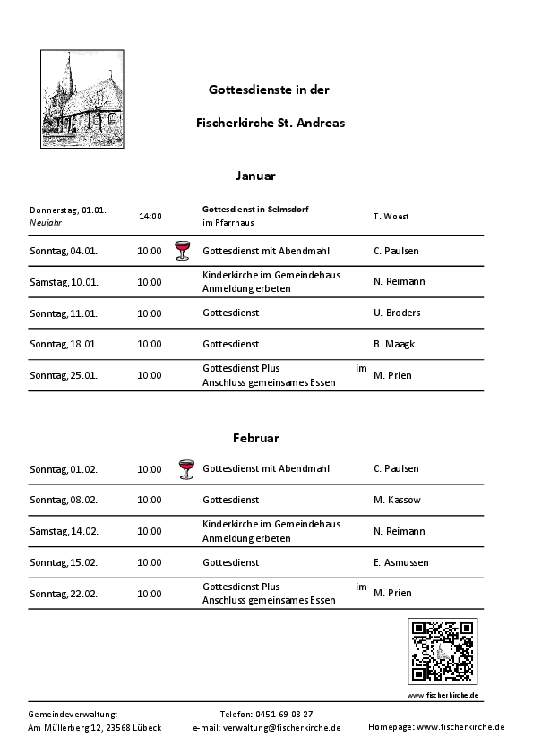 Gottesdienstübersicht Januar - Februar 2026