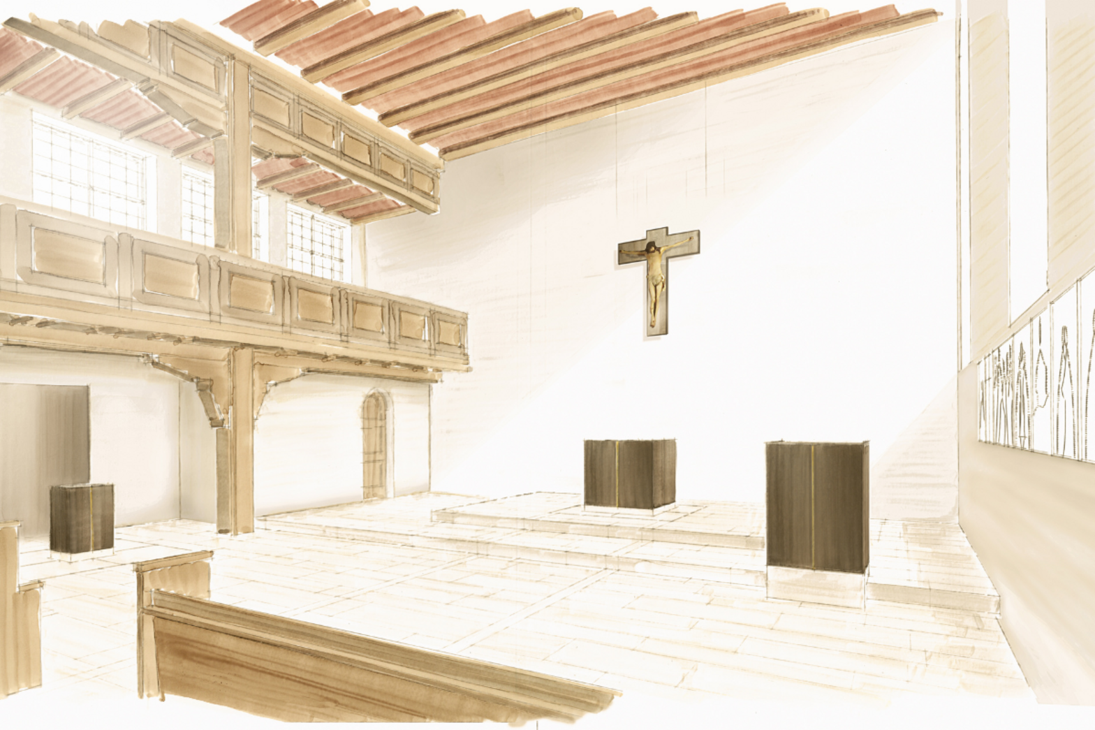 Skizze einer hellen Kirche