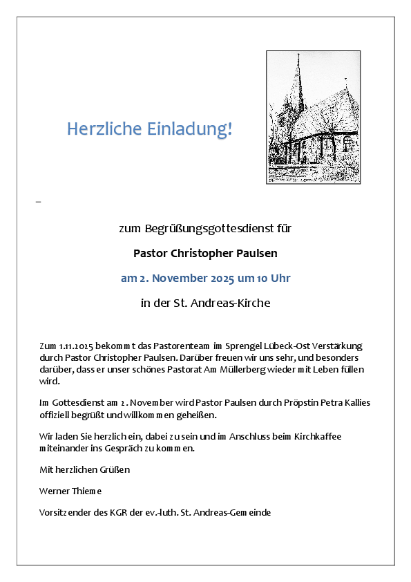 Einladung zum Begrüßungsgottesdienst
