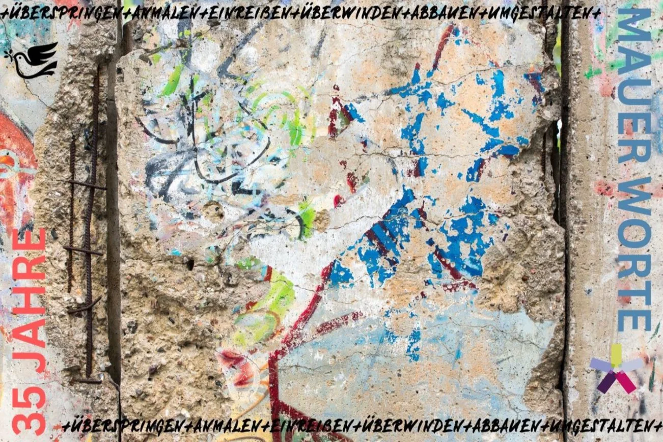 buntes Bild mit Schriftzug 35 Jahre MauerWorte