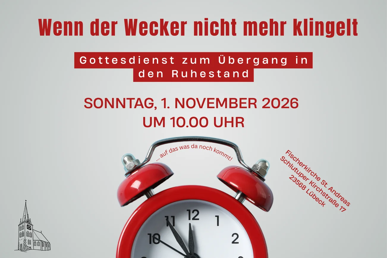 Ein Wecker mit Ankündigung des Gottesdienstes am 1.11.2026