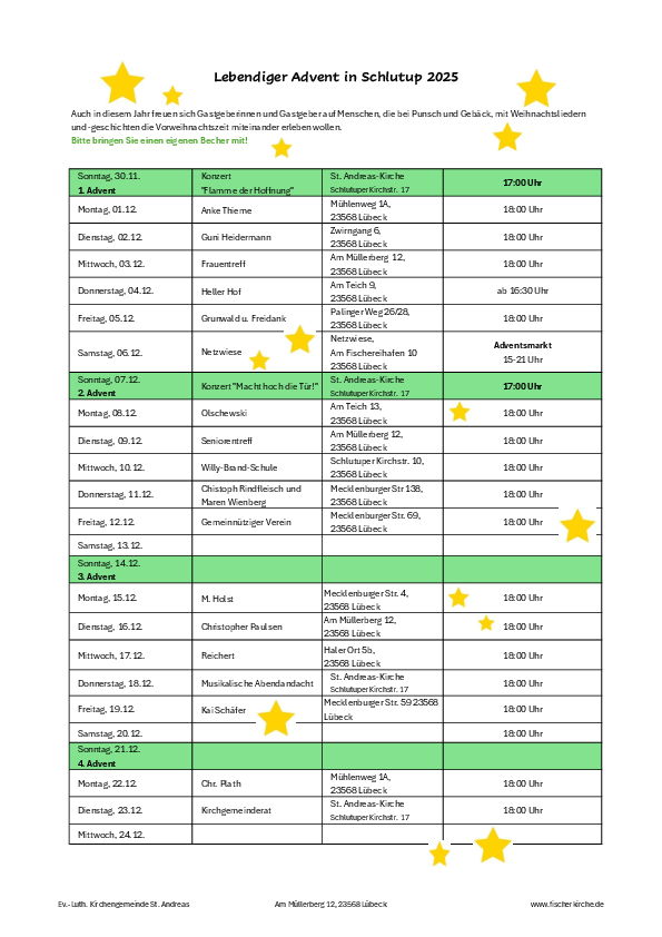 Termine für den lebendigen Advent 2025