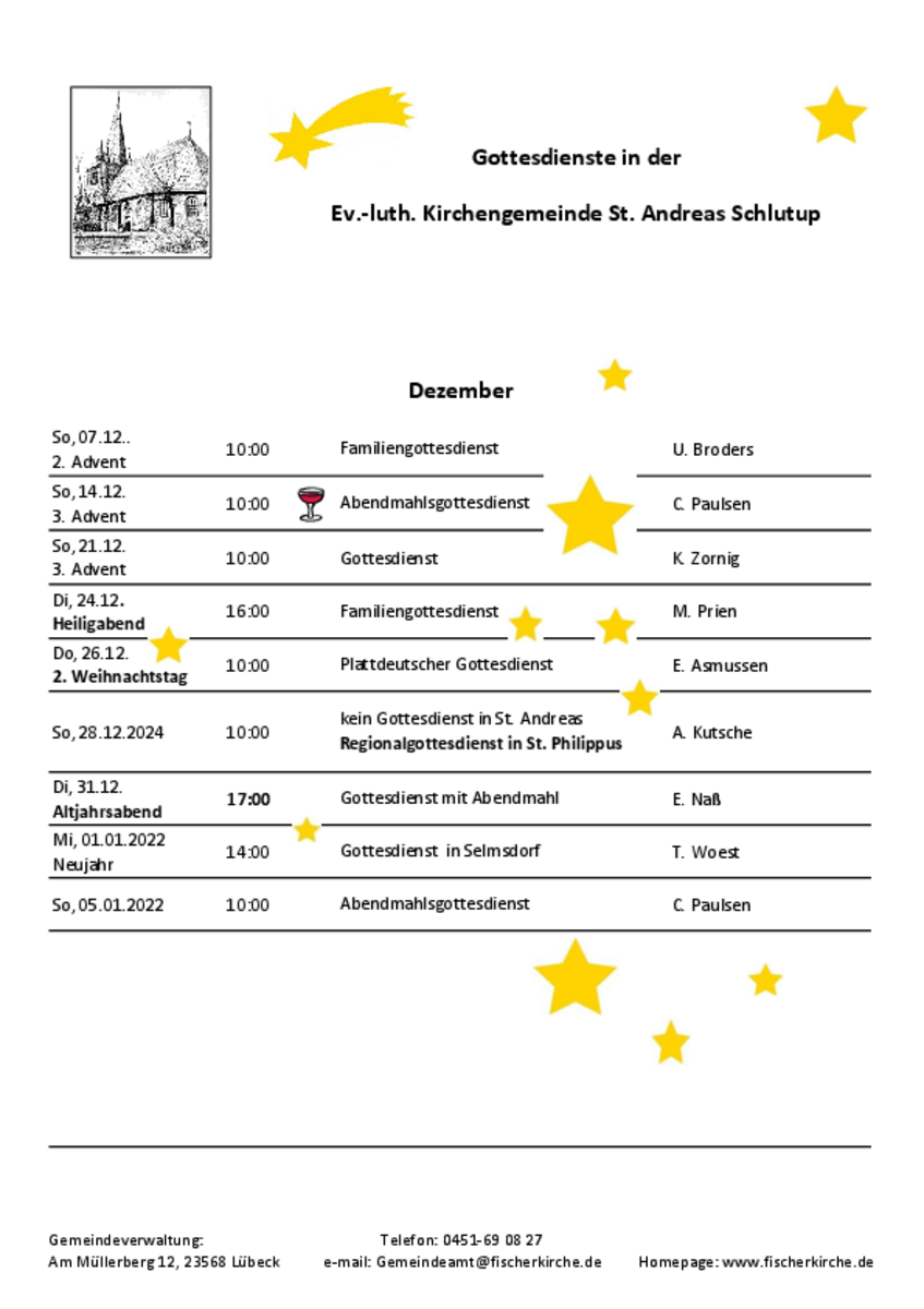 Aushang Gottesdienste Dezember 2025