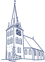 Zeichnung der Kirche St. Andreas in blau
