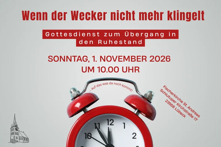 Ein Wecker mit Ankündigung des Gottesdienstes am 1.11.2026